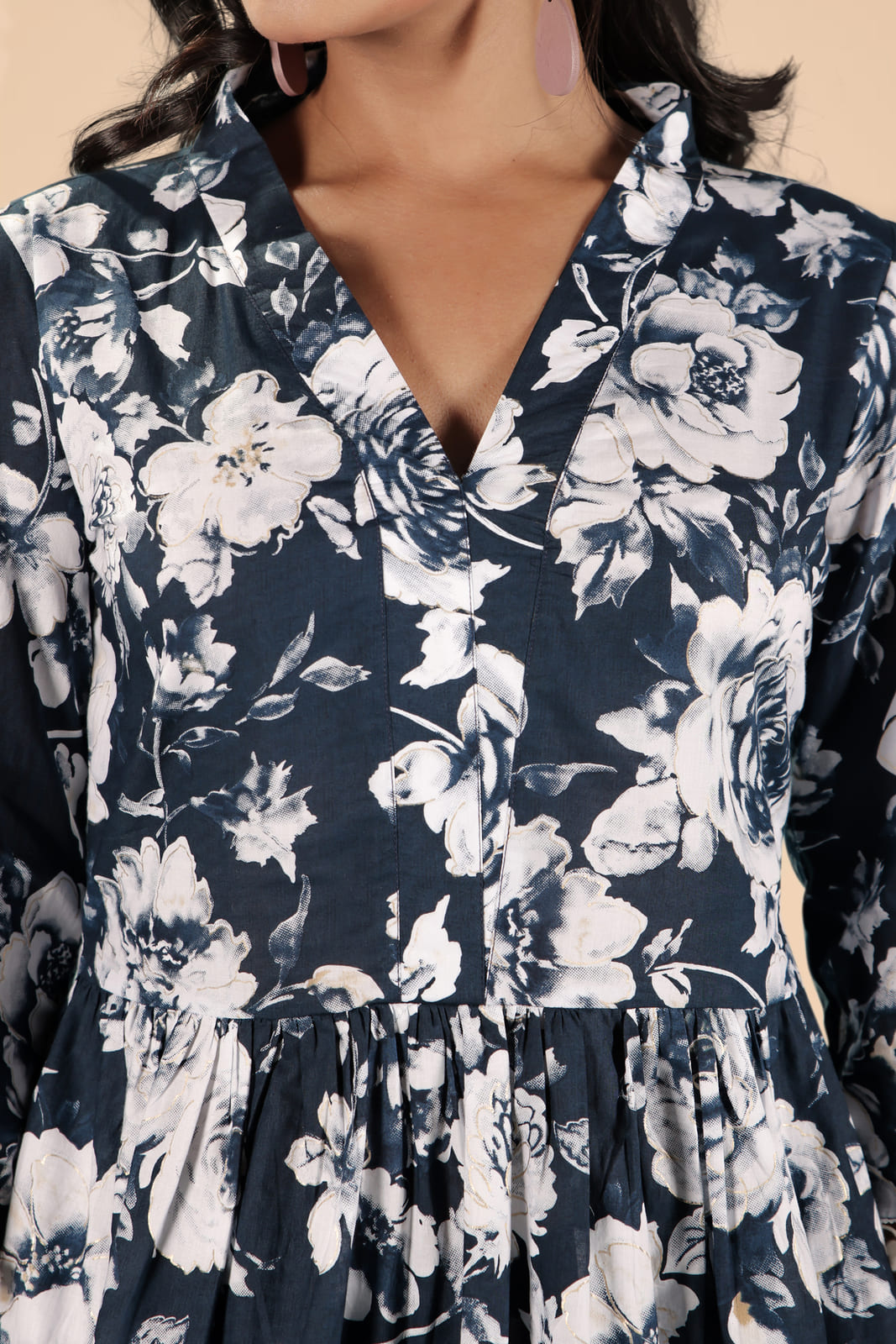 Dark Blue White Floral Co-ord Set