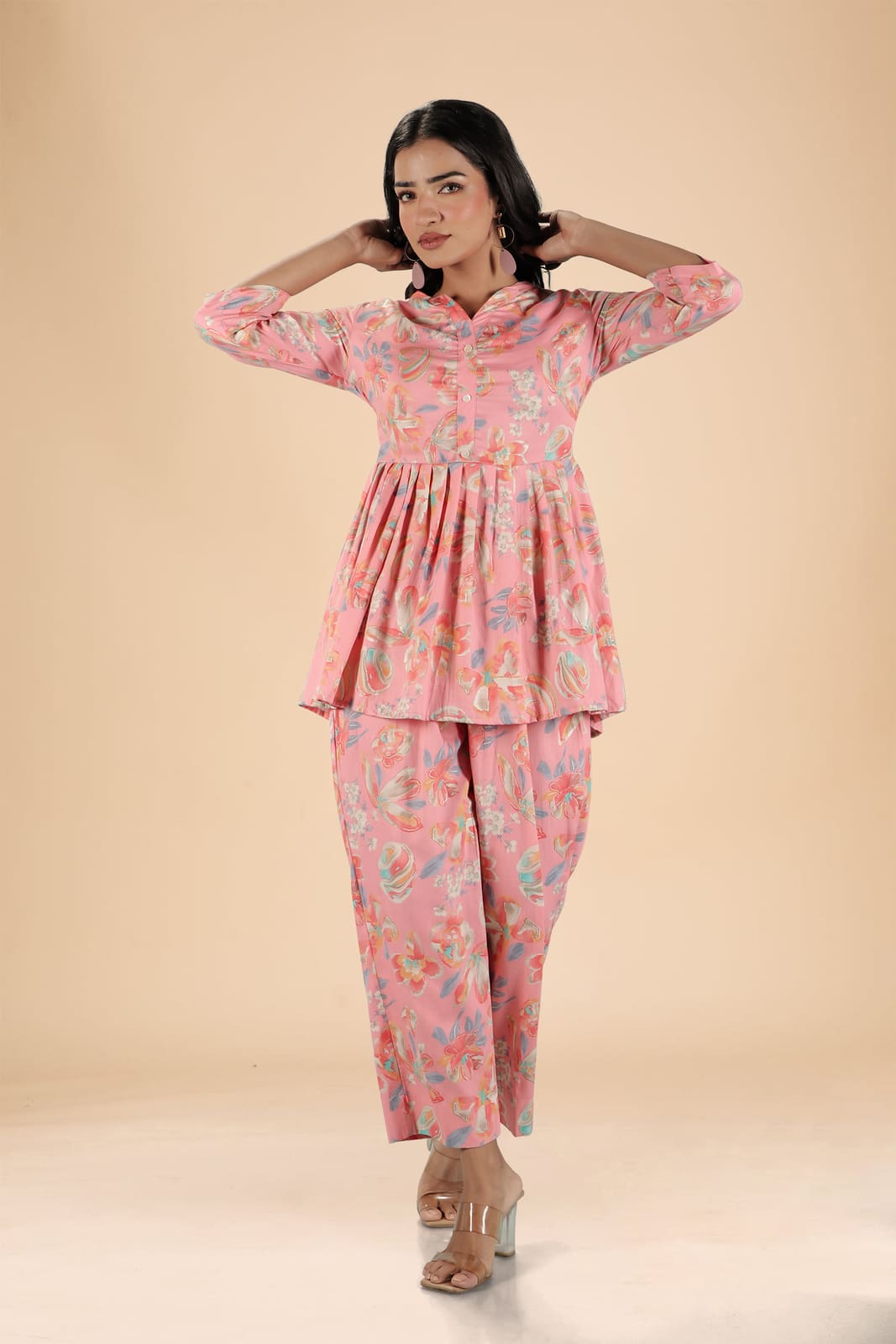 Pink Colourful Cotton Co-Ord Set