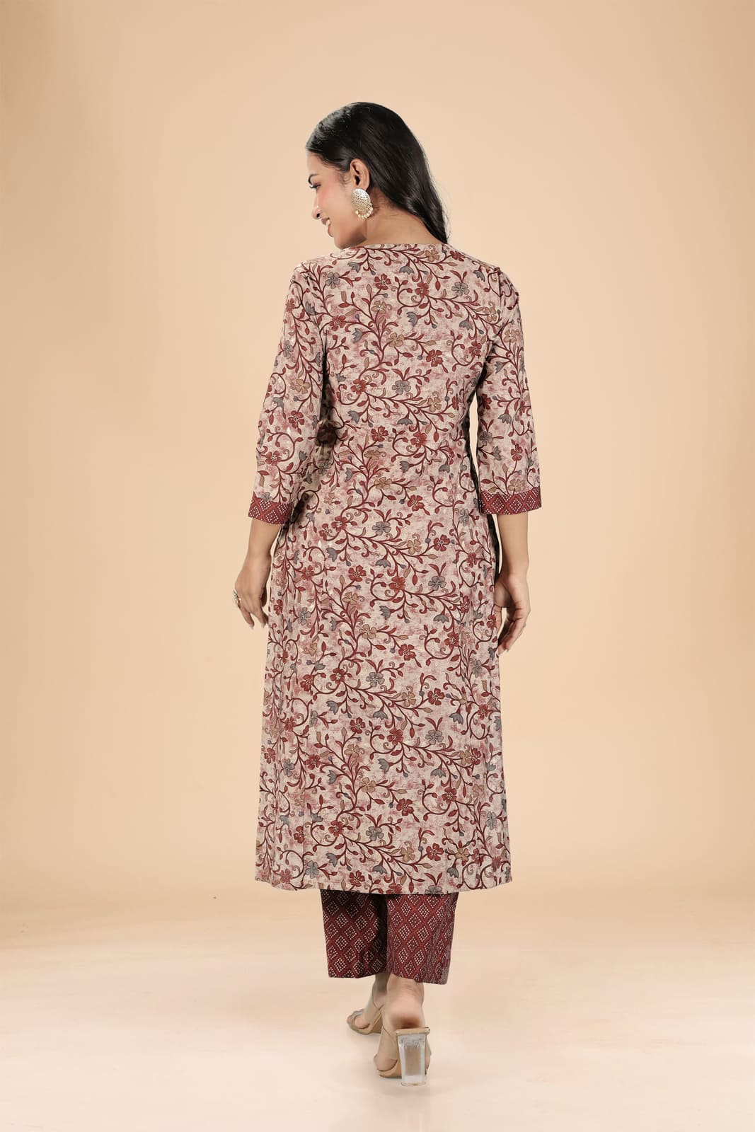 Dark Brown and Maroon Floral Kurta Set