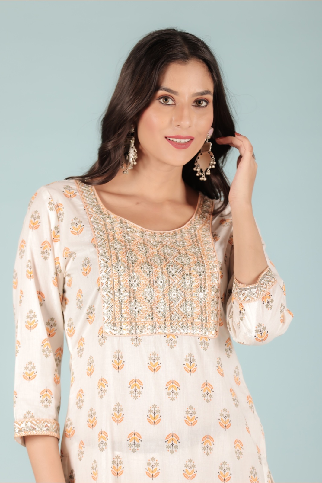 Ivory Yellow Ethnic Embroidered Kurta Set