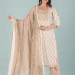 Ivory Yellow Ethnic Embroidered Kurta Set