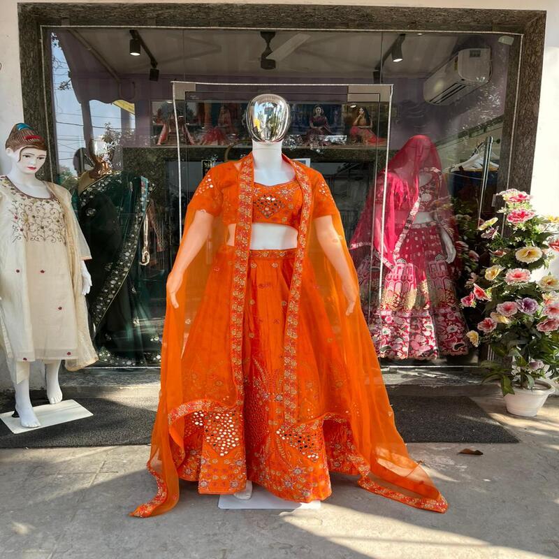 Orange Raw Silk Bridal Lehenga Set