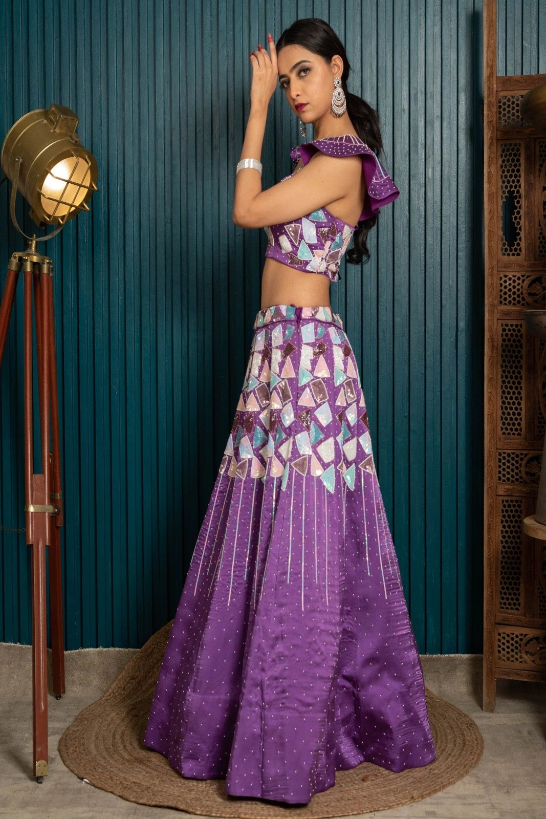 Deep Violet Fusion Lehenga