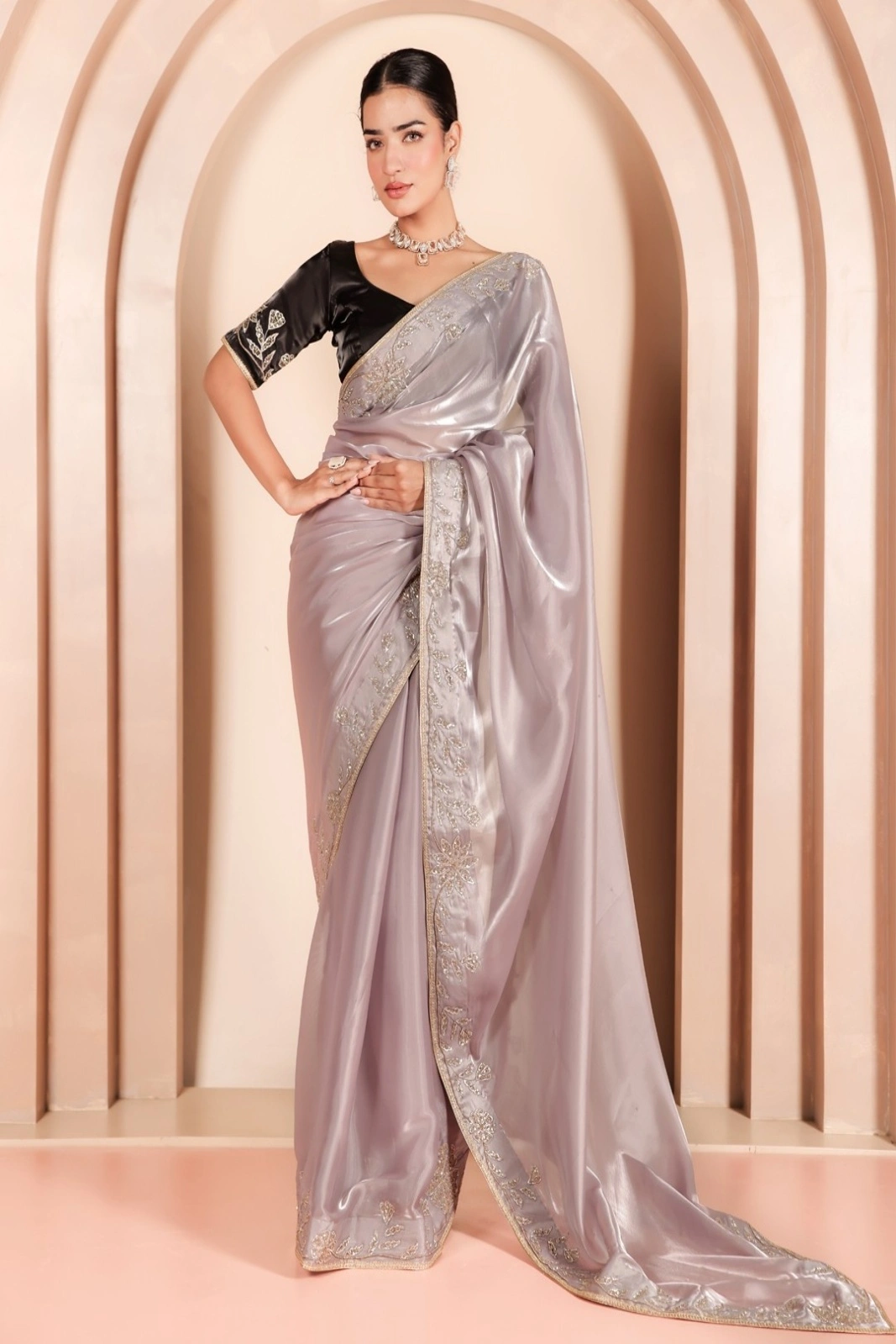 Moonlit Organza Saree with Pure Hand Embroidery