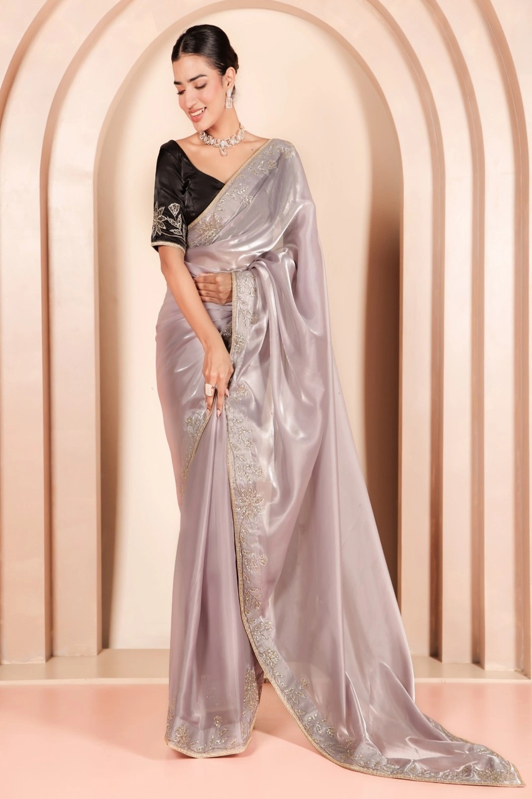 Moonlit Organza Saree with Pure Hand Embroidery