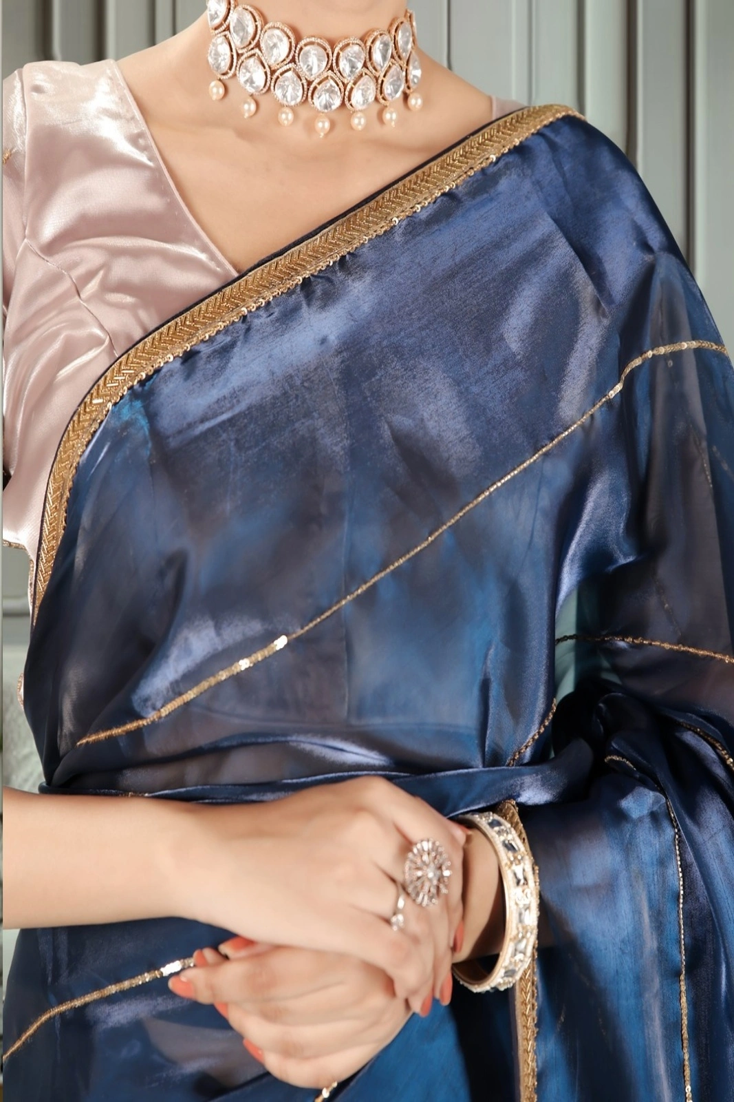 Dark Night Shimmer Organza Saree