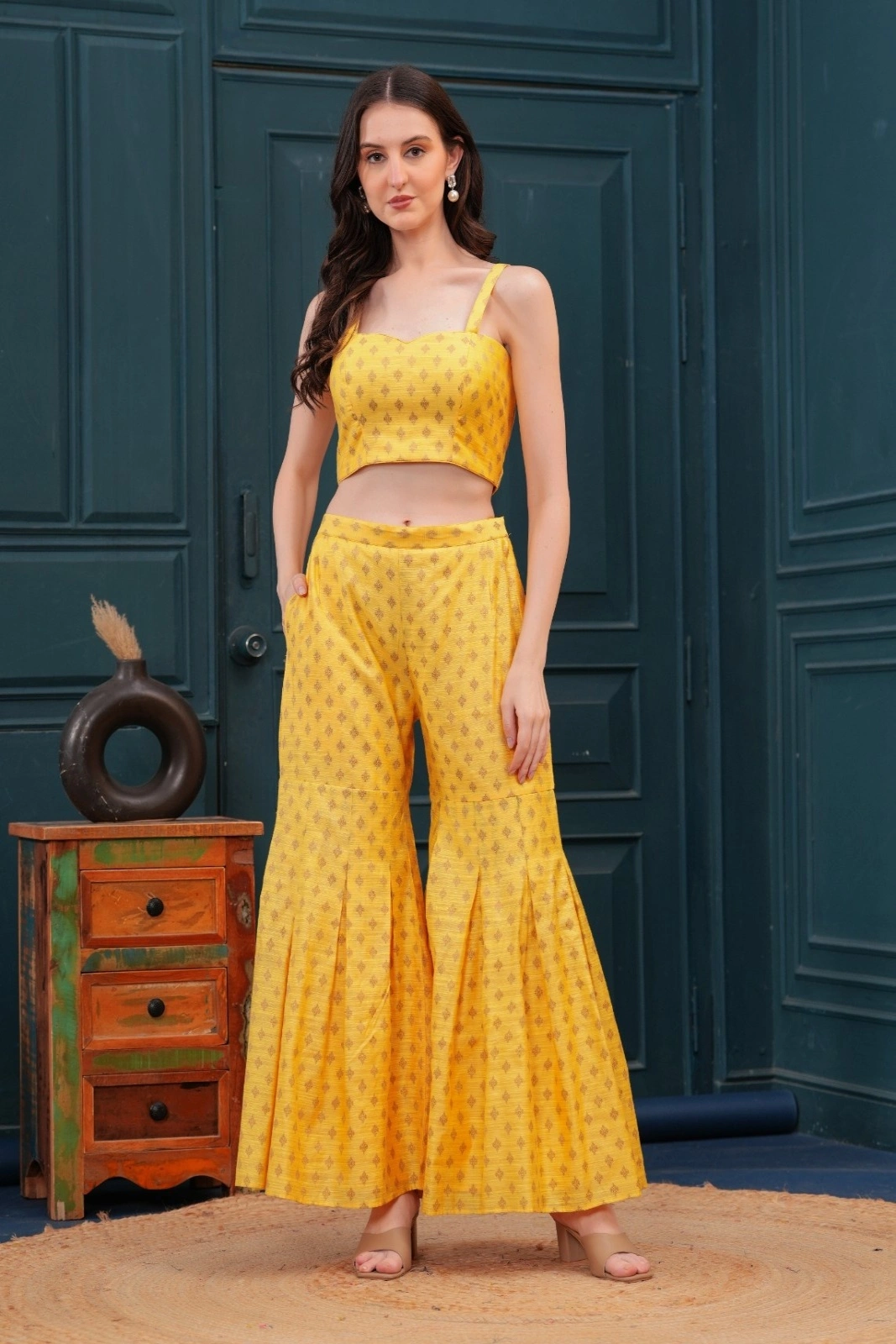 Butter Yellow Banarasi Blazer Set