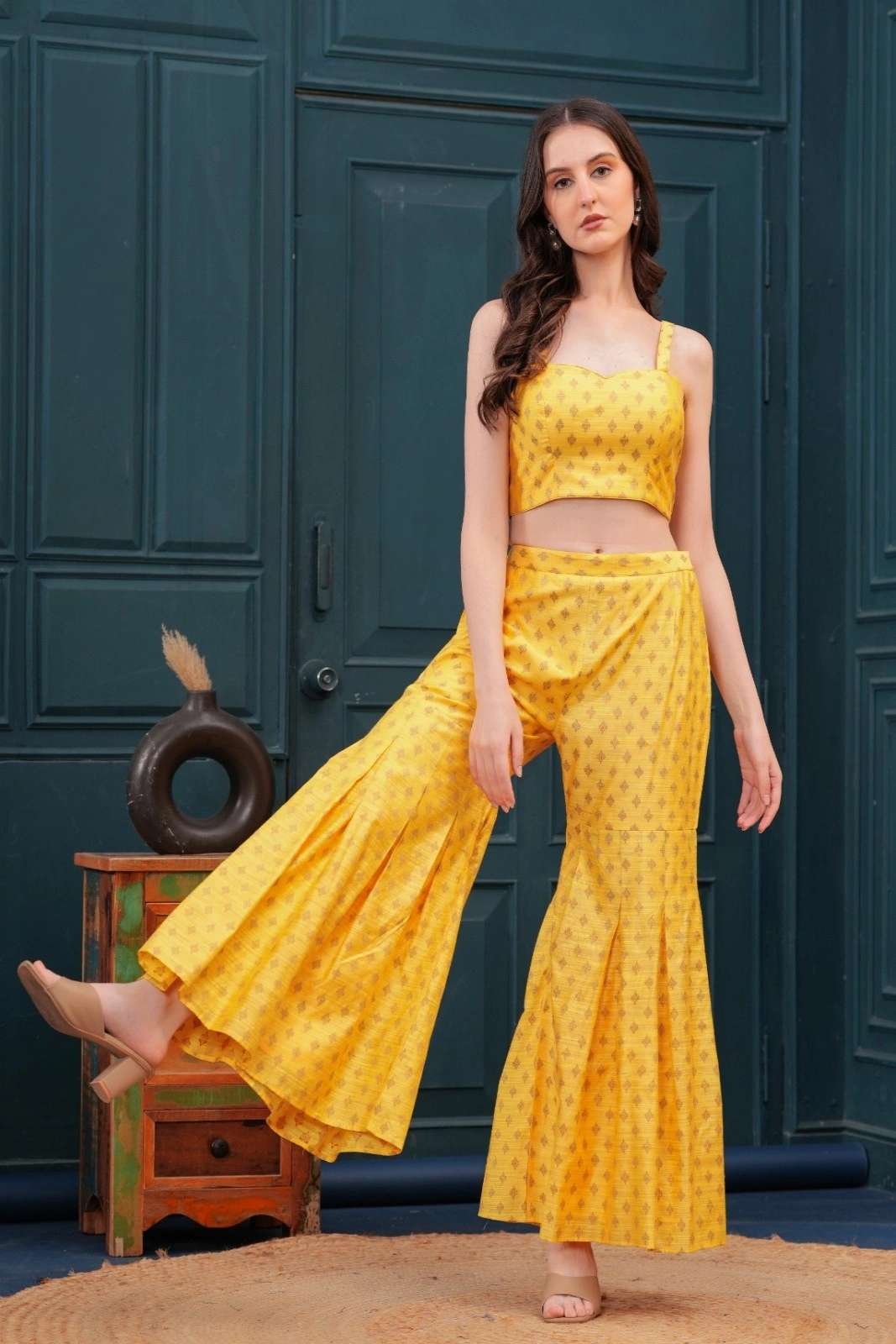 Butter Yellow Banarasi Blazer Set