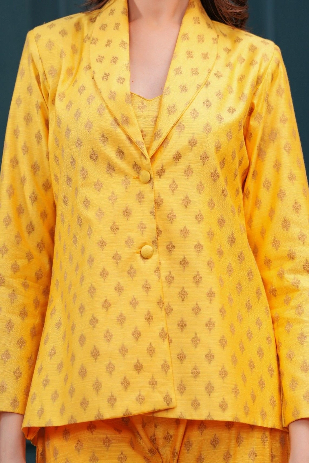Butter Yellow Banarasi Blazer Set