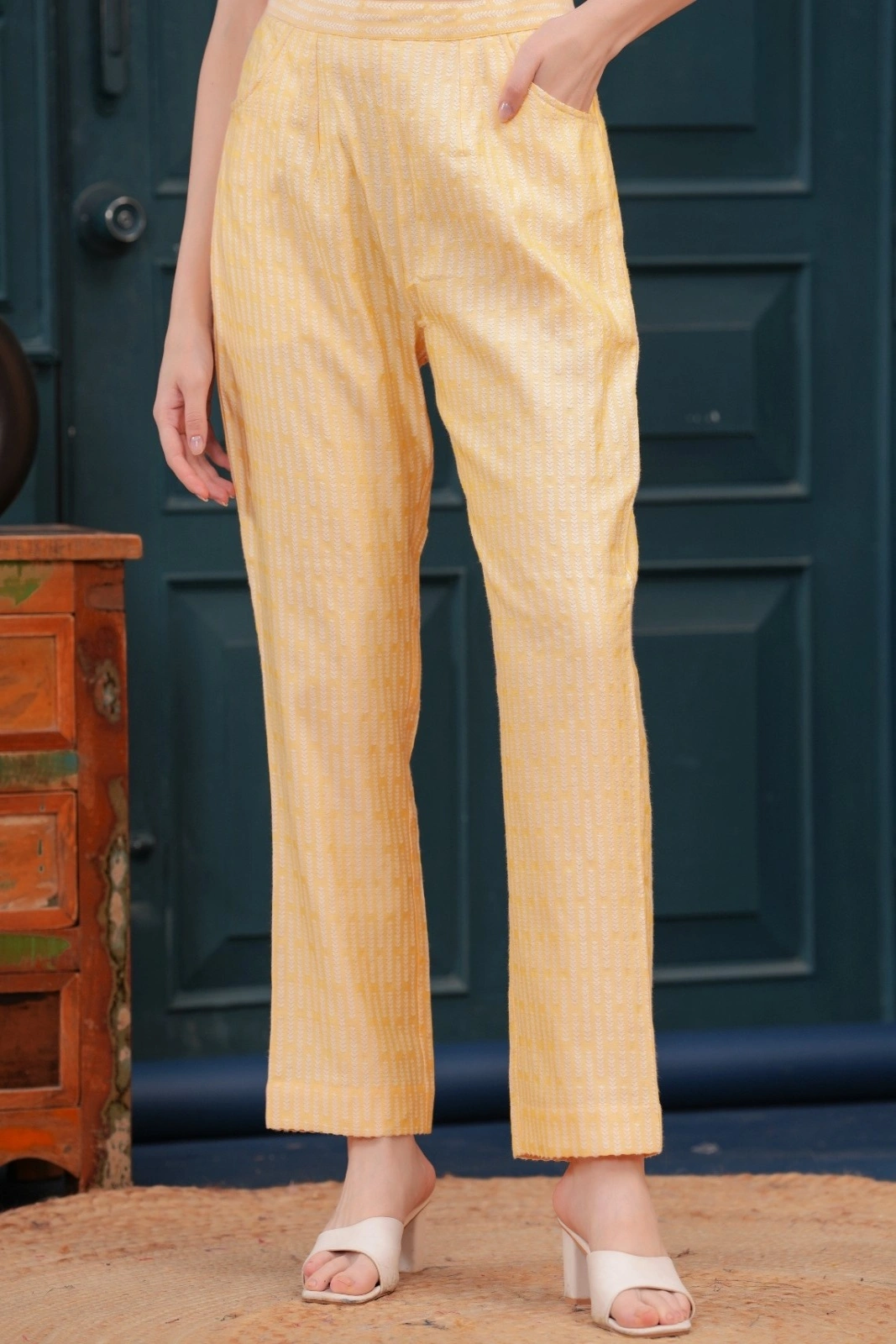 Lemon Banarasi Blazer Set