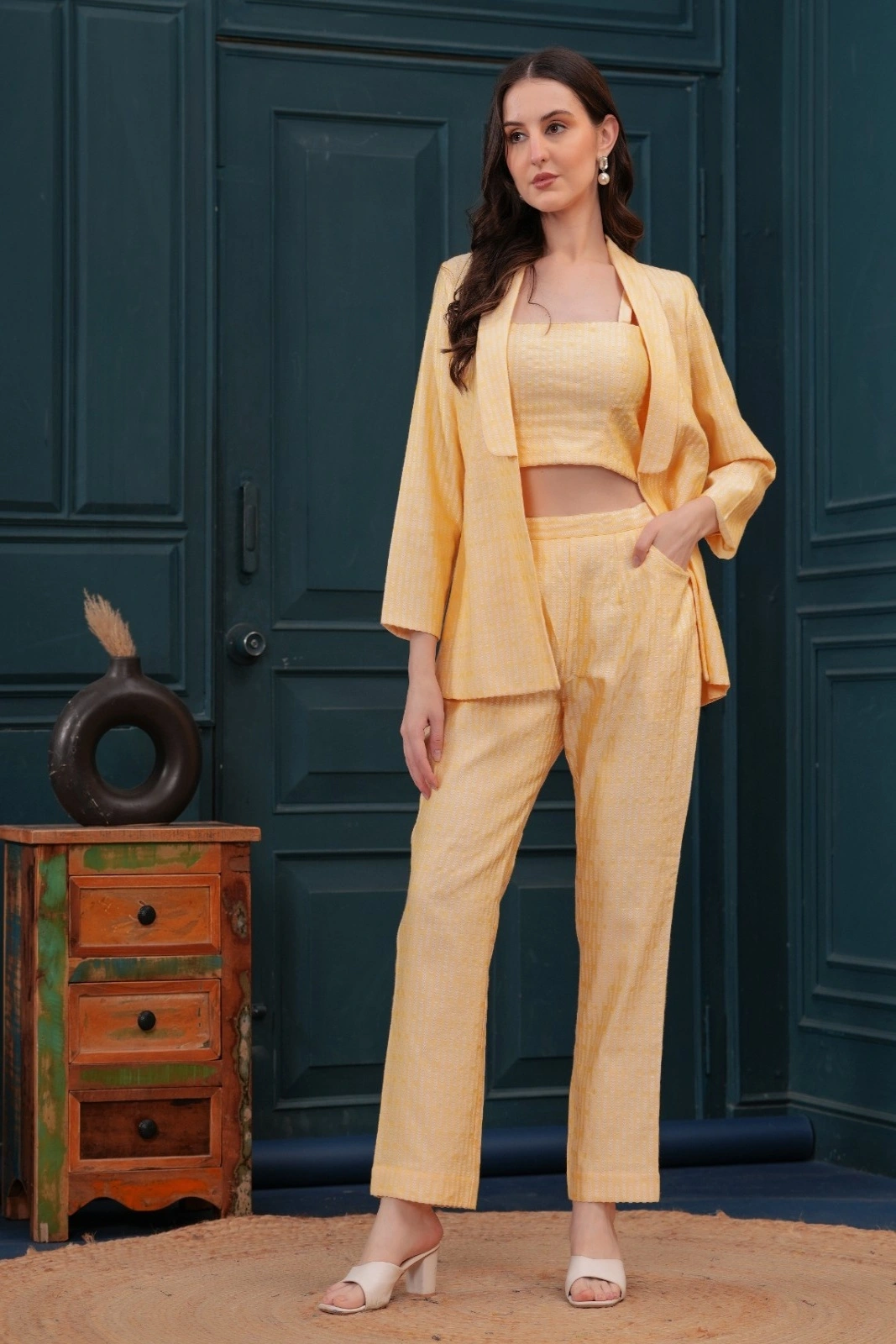 Lemon Banarasi Blazer Set