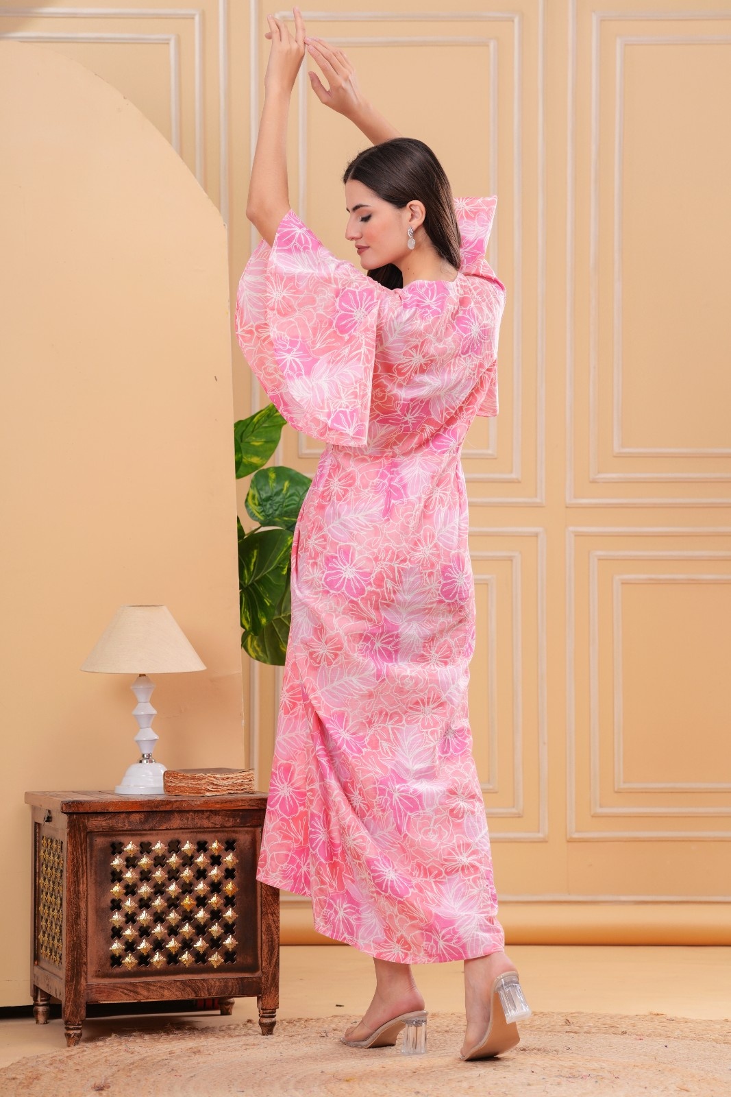 Flamingo Pink Knot Detail Wrap Dress