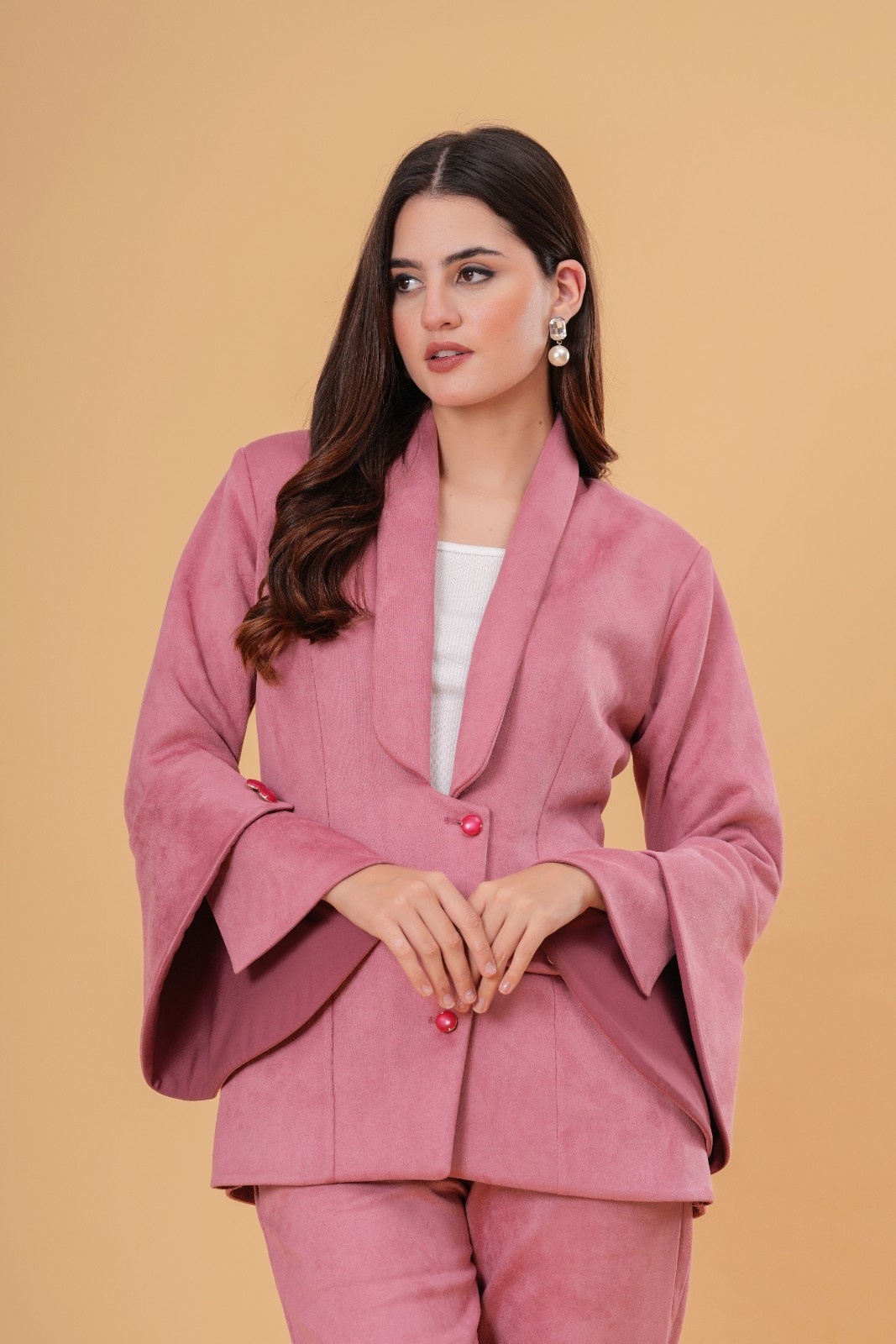 Dusty Leatherette Rose Pink Blazer Set