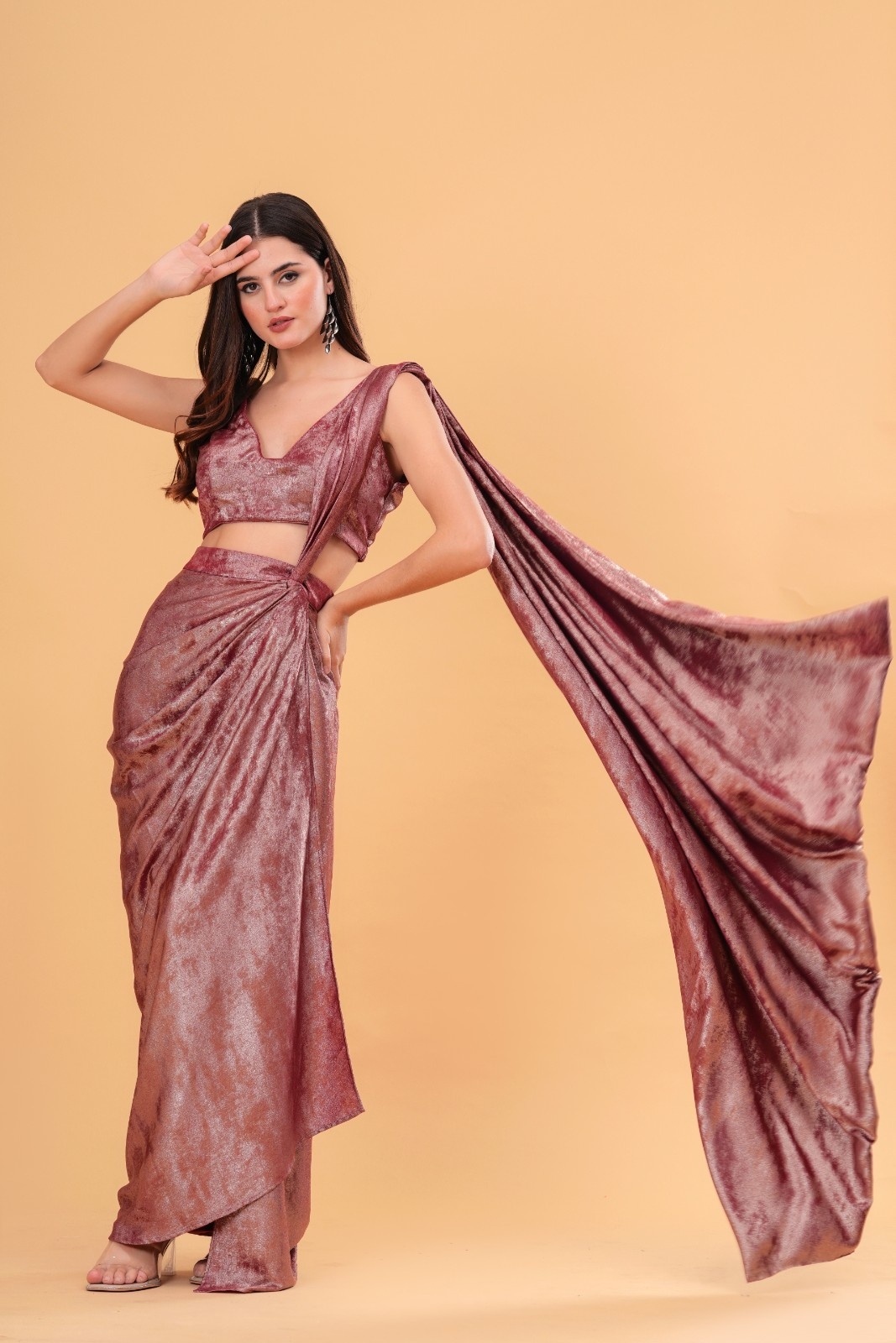 Gold Wine Drape Saree