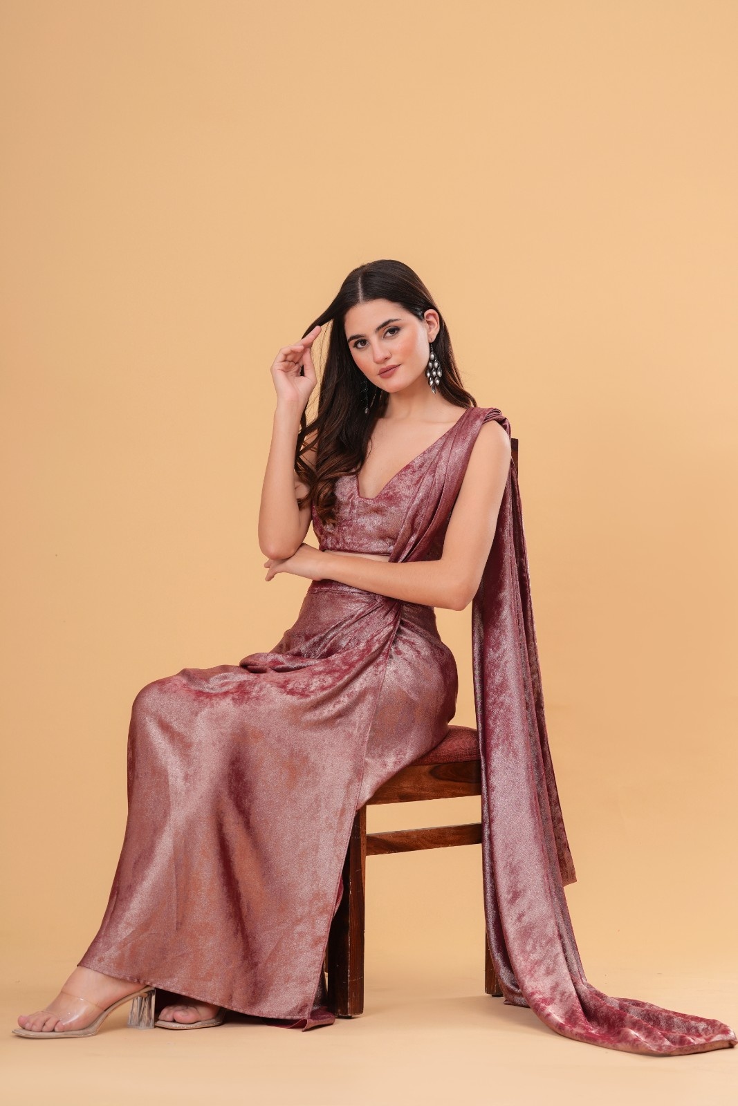 Gold Wine Drape Saree