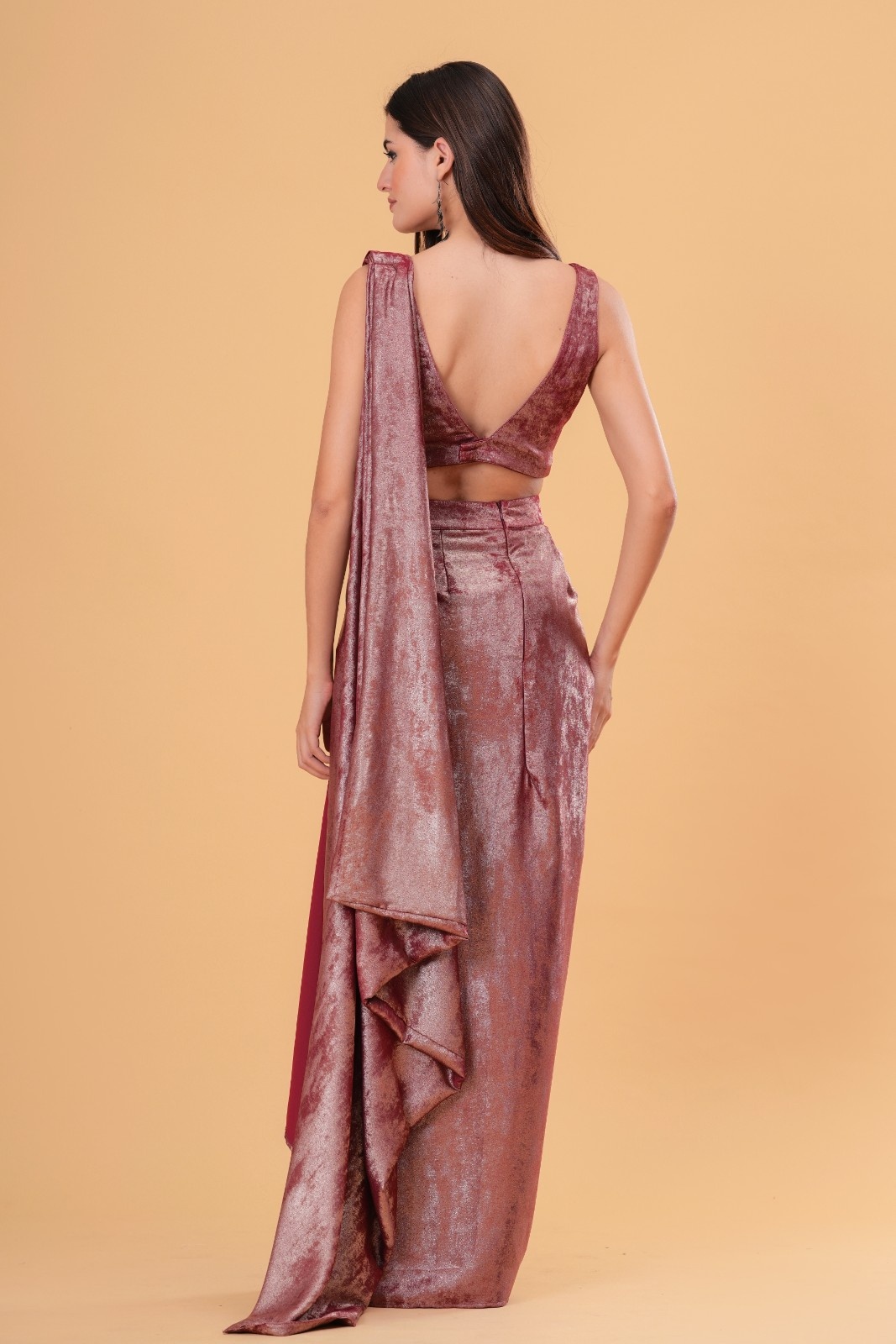 Gold Wine Drape Saree