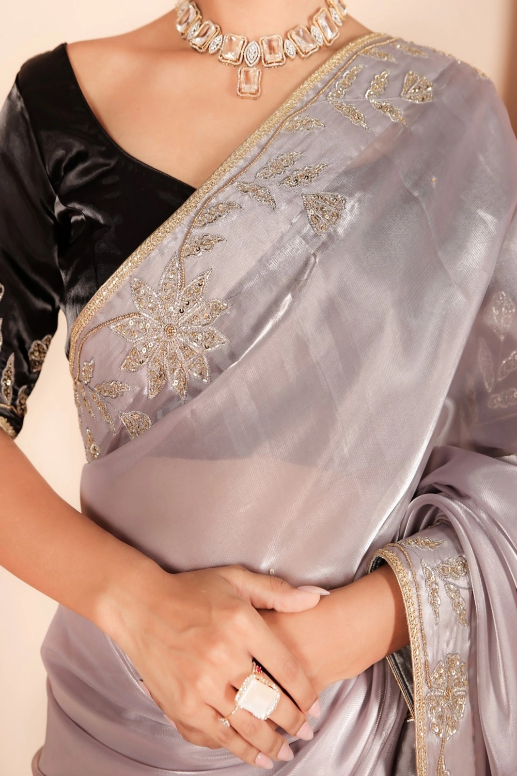 Moonlit Organza Saree with Pure Hand Embroidery