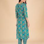 Teal Floral Embroidered Kurta Set