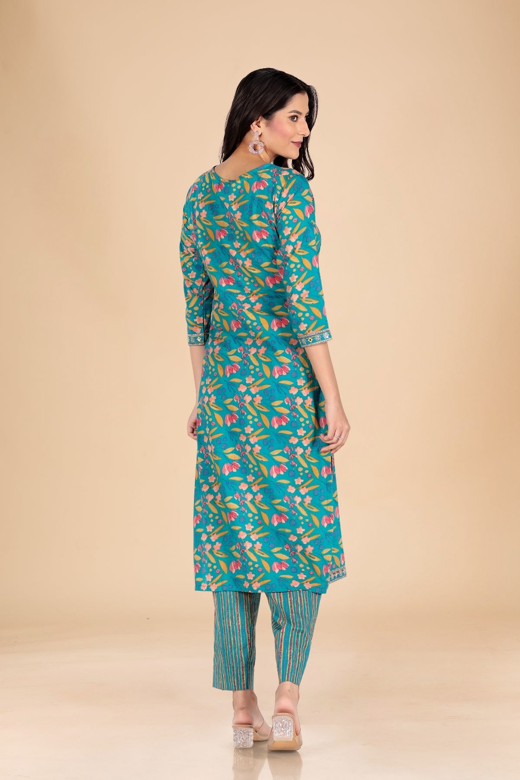 Teal Floral Embroidered Kurta Set