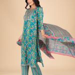 Teal Floral Embroidered Kurta Set