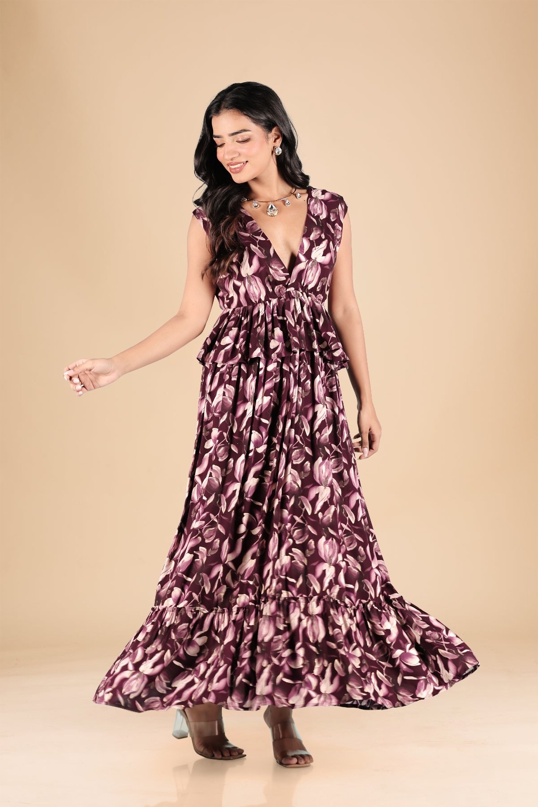 Berry Bloom Ruffle Maxi Dress