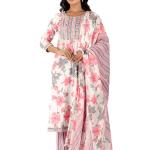 White Pink Floral Embroidered Kurta Set