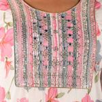White Pink Floral Embroidered Kurta Set