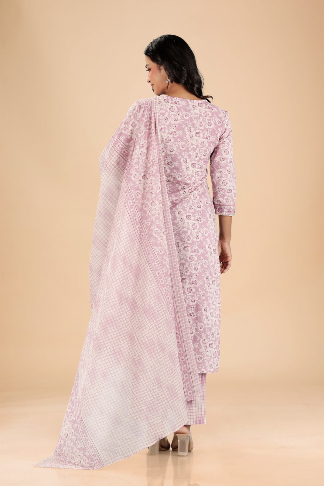 Mauve Floral Embroidered Kurta Set
