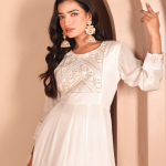 White Hand-Embroidered Crepe Anarkali