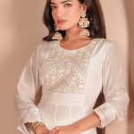 White Hand-Embroidered Crepe Anarkali