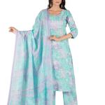 Blue Ombre Floral Print Kurta Set
